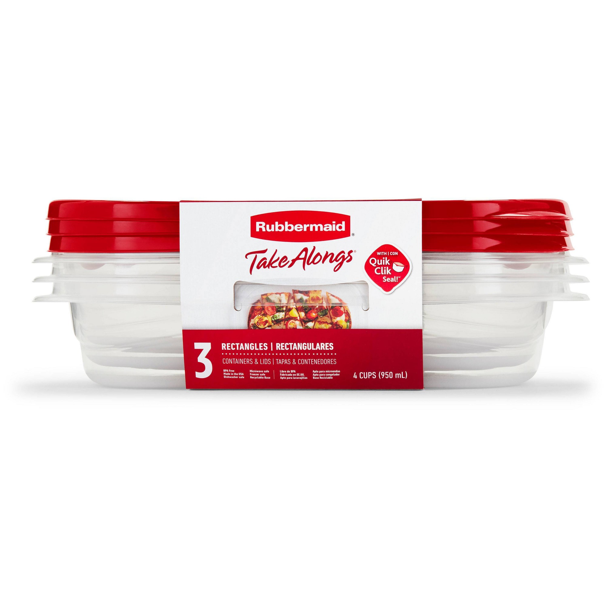 Storage Food Prep - Conjunto de 3 Recipientes Retangulares Vermelhos